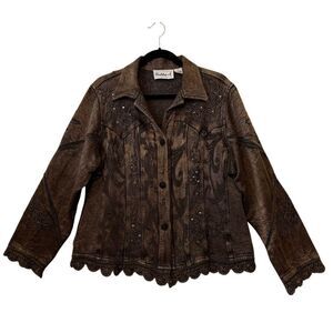 Flashback Jacket Copper Embroidered Sequined Crochet Trim Size XL Western, Goth